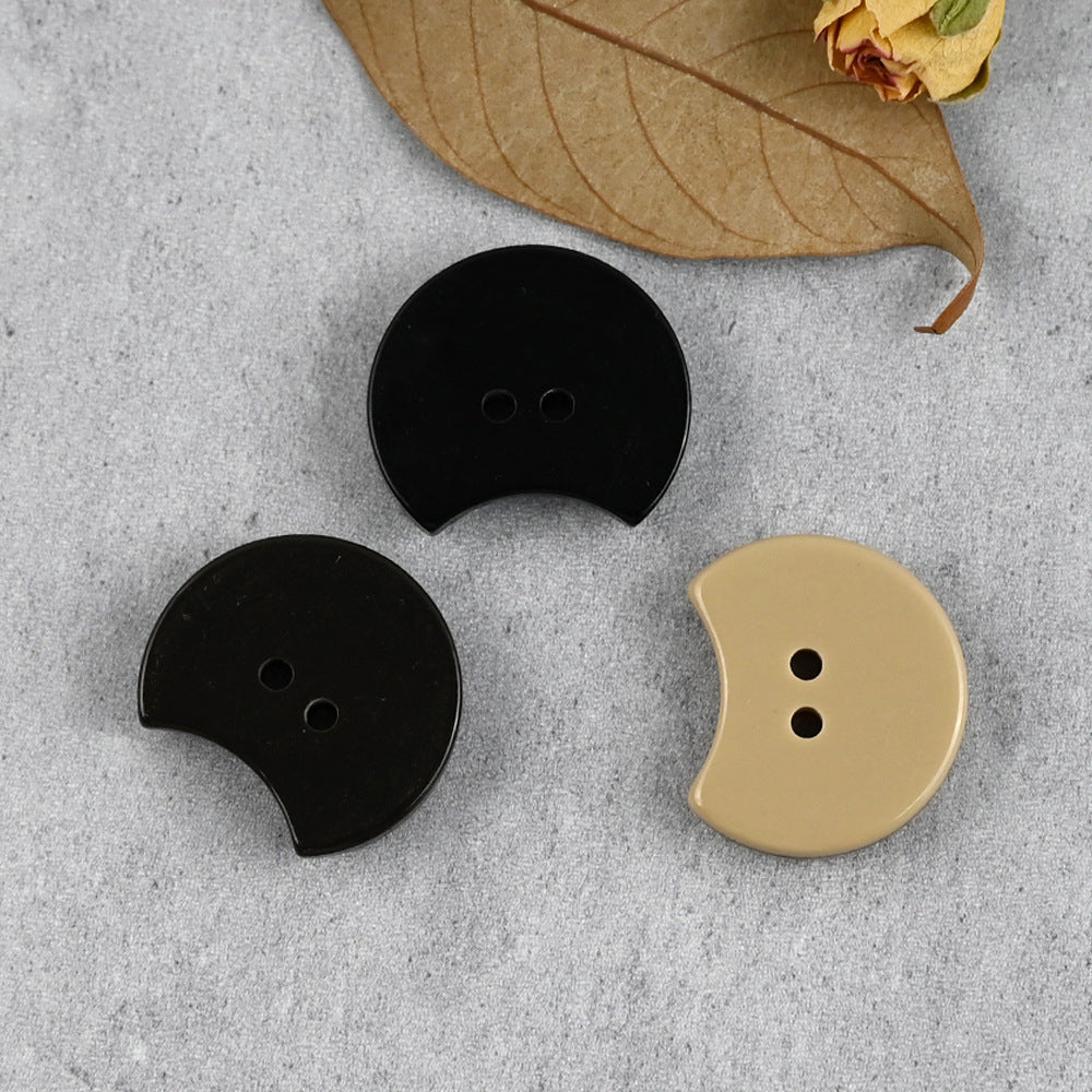Crescent devil emoji resin buttons, 2-hole front, black and light yellow