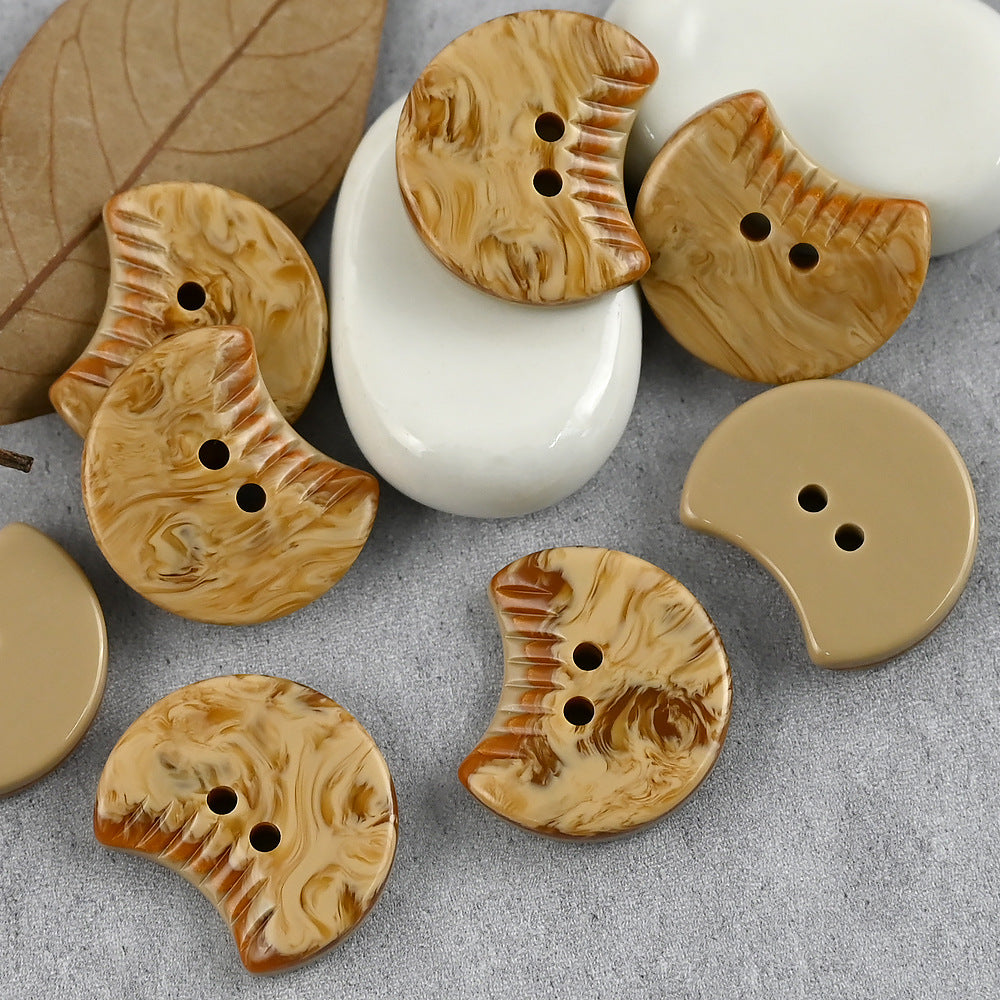 Set of crescent devil emoji resin buttons with 2 holes, light yellow and brown