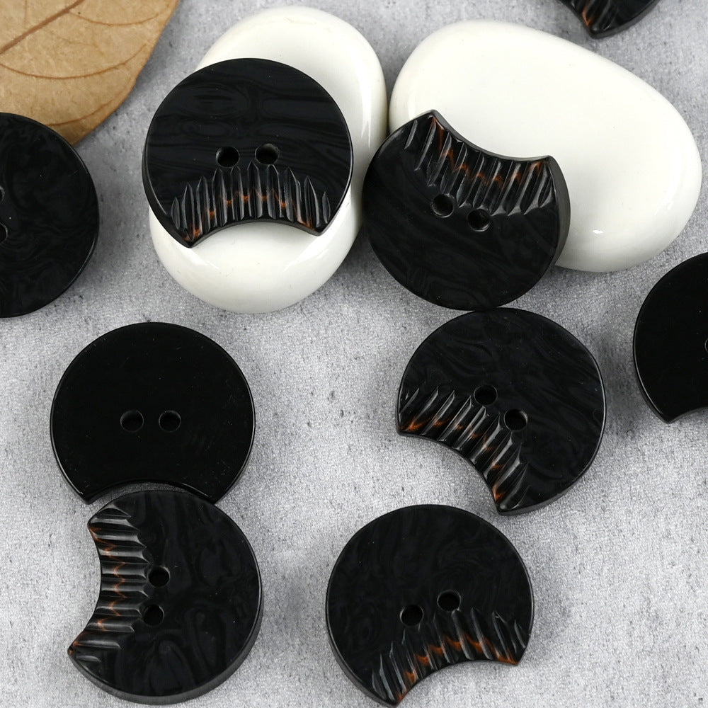 Black crescent devil emoji resin buttons with 2 holes