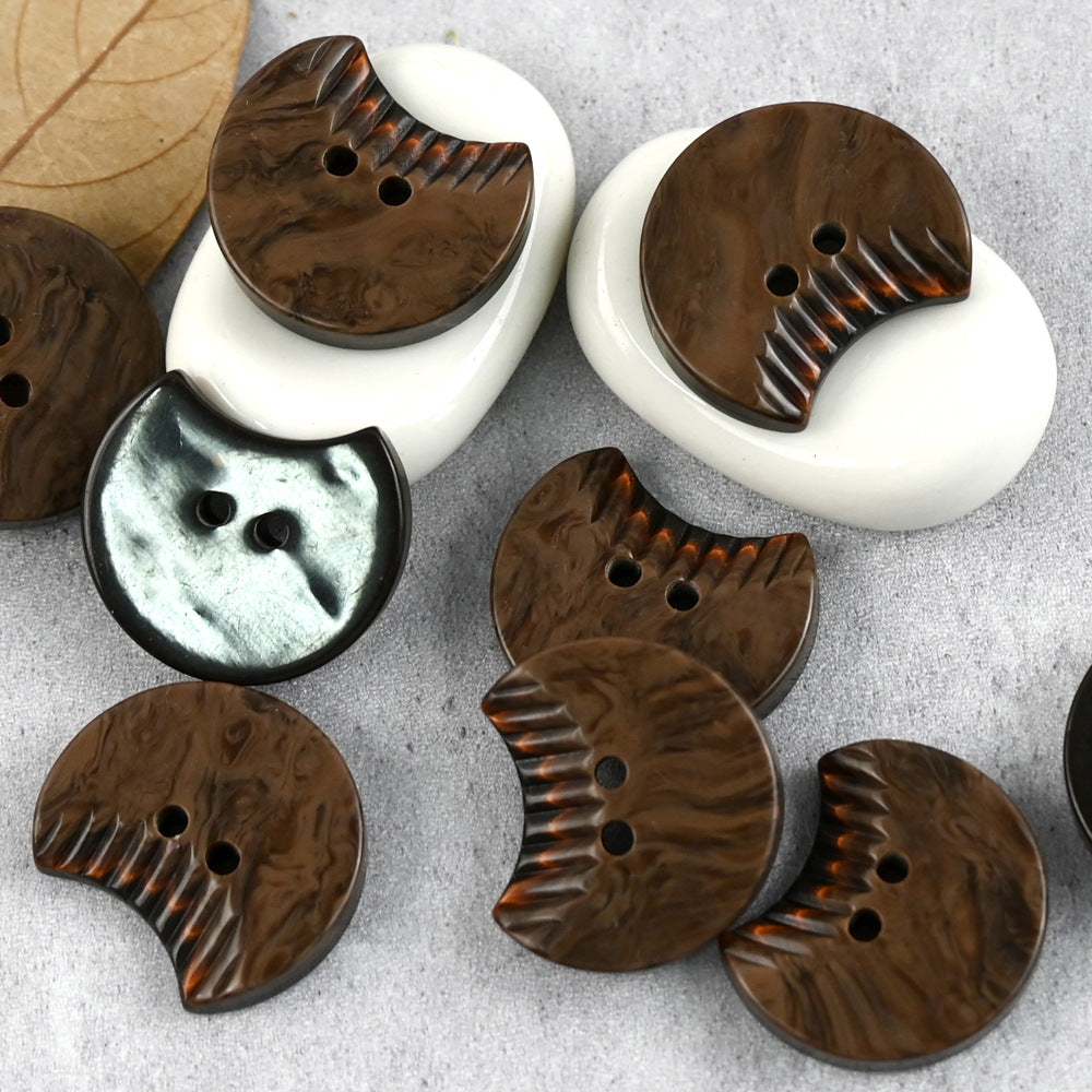 Brown crescent devil emoji resin buttons with 2 holes, mixed dark shades