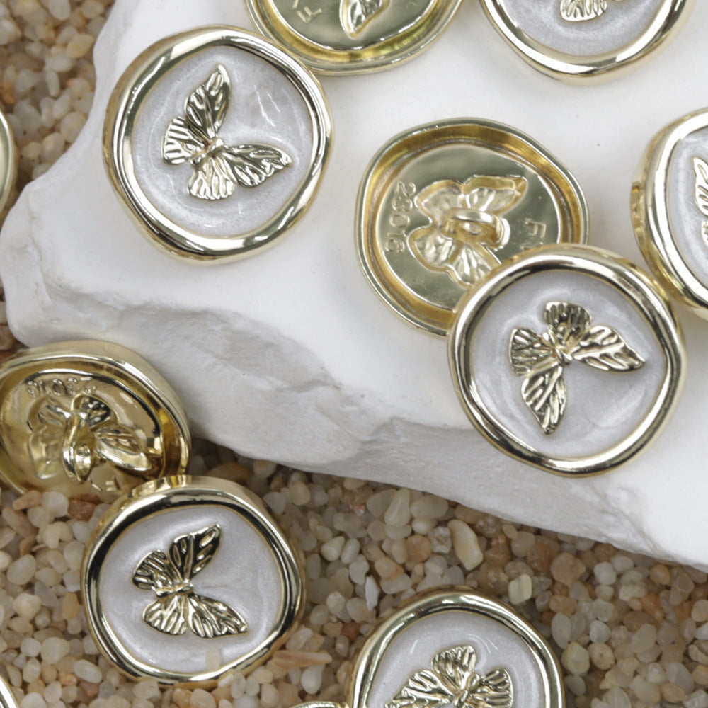 Butterfly metal shank buttons, silver and gold round design, multiple pieces