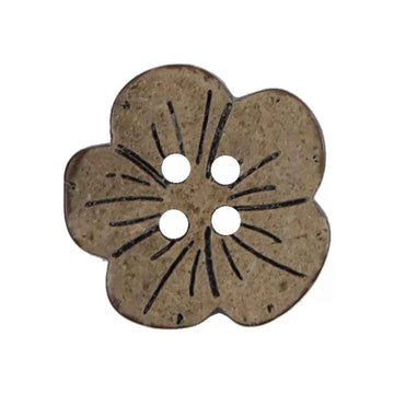 Blumenförmiger Kokosknopf, dunkelbraun, mehrere Nählöcher
