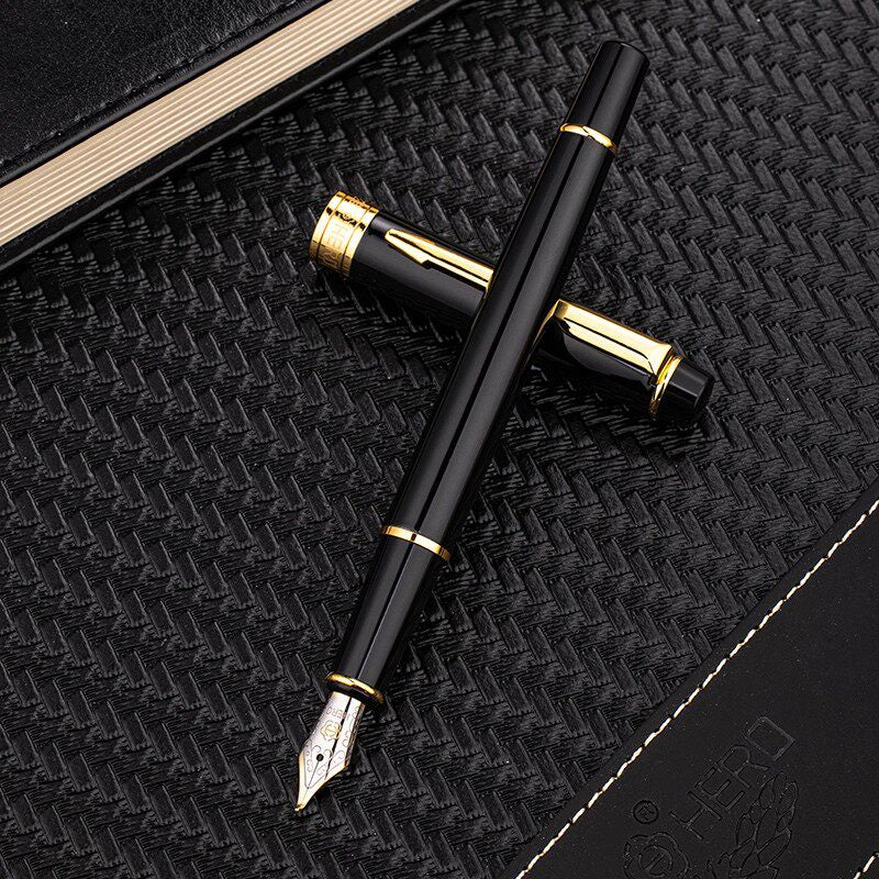 Hero E608 Fountain Pen – Black Lacquer Gold Clip B 1.0MM