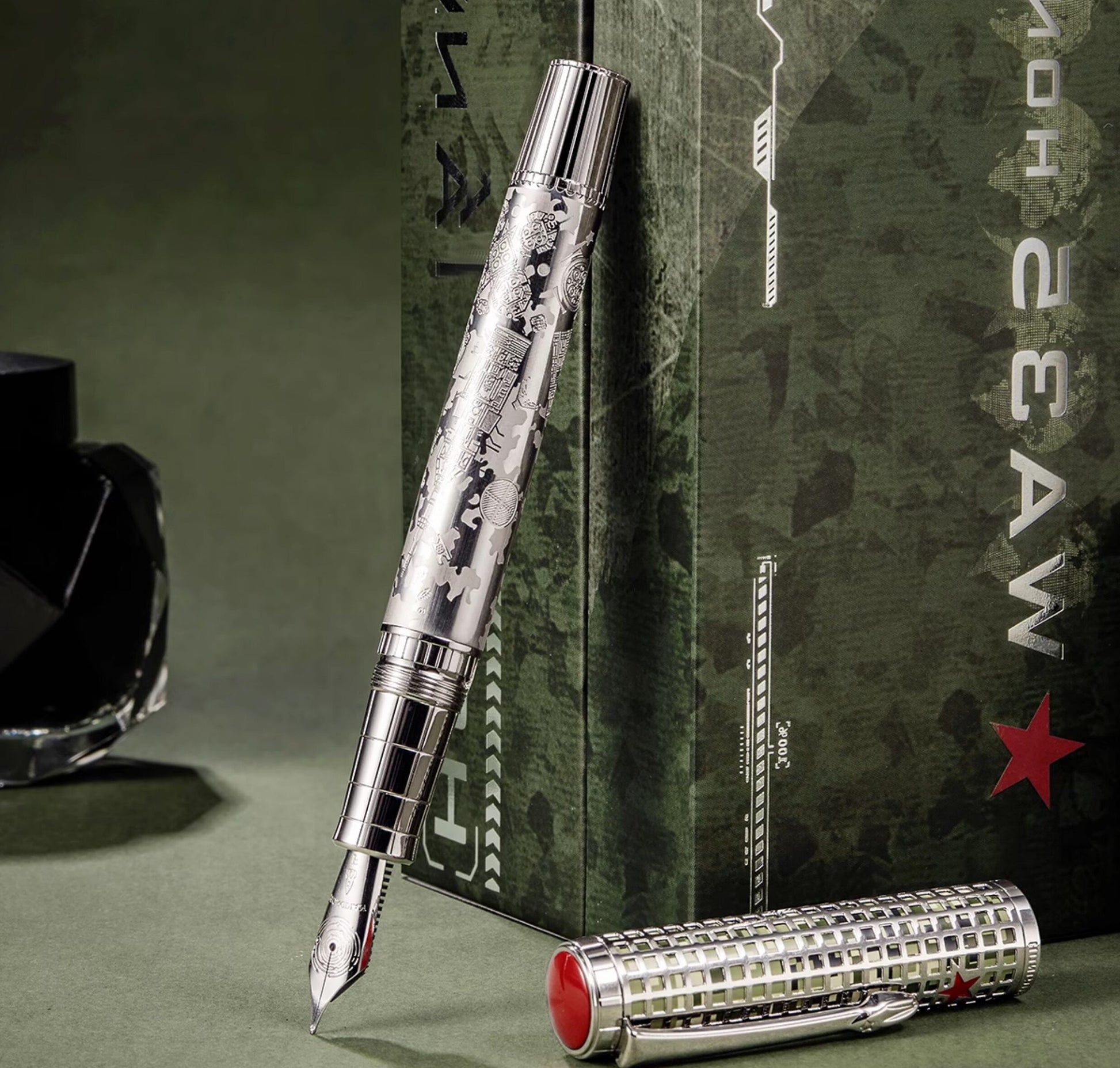 Hongdian WA35 Fountain Pen Military Aerospace Edition – Green Gift Box Set