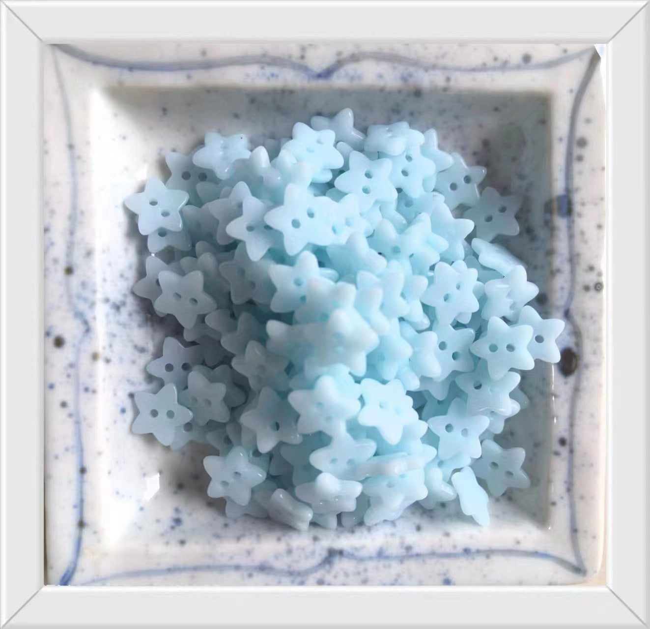 Sky blue star ceramic buttons for children's clothing, 50 pcs