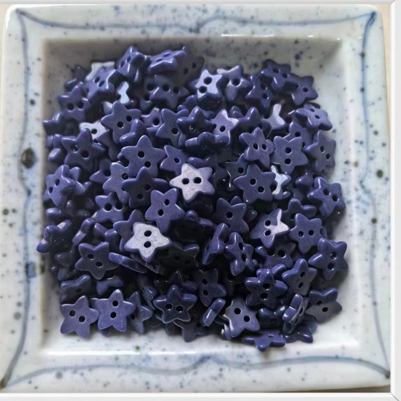 Deep blue star ceramic buttons for children's clothing, 50 pcs