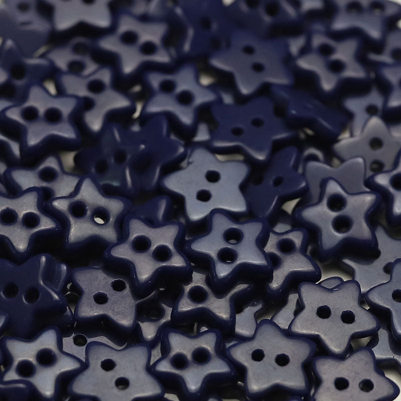 Navy blue five-point star ceramic buttons, each with two holes