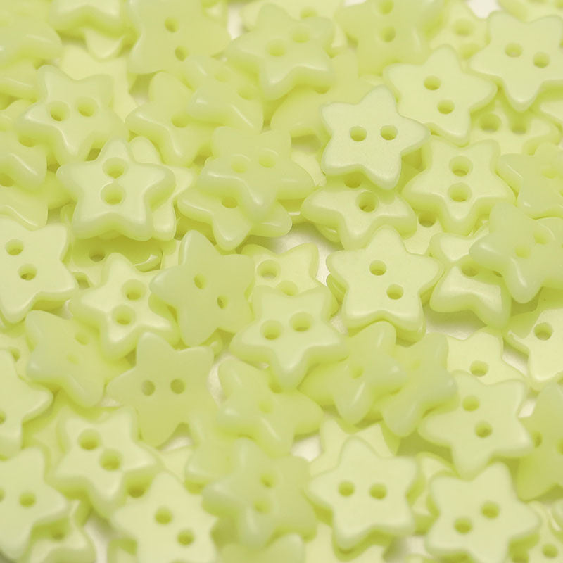 Lime yellow five-point star ceramic buttons, two-hole design