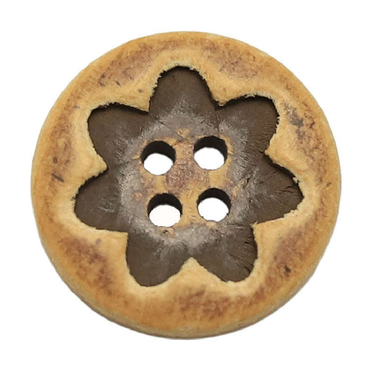Natural Wood Buttons Floral Oval Triangular Patterns 30 Pack