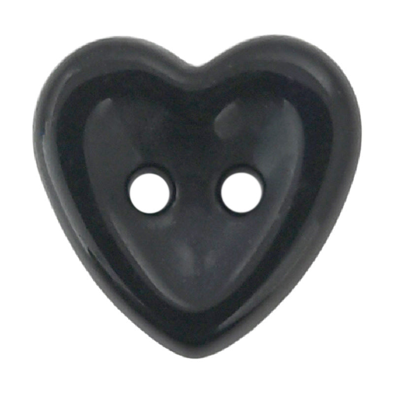 Heart-shaped ceramic button, dark color, 2-hole kidswear button