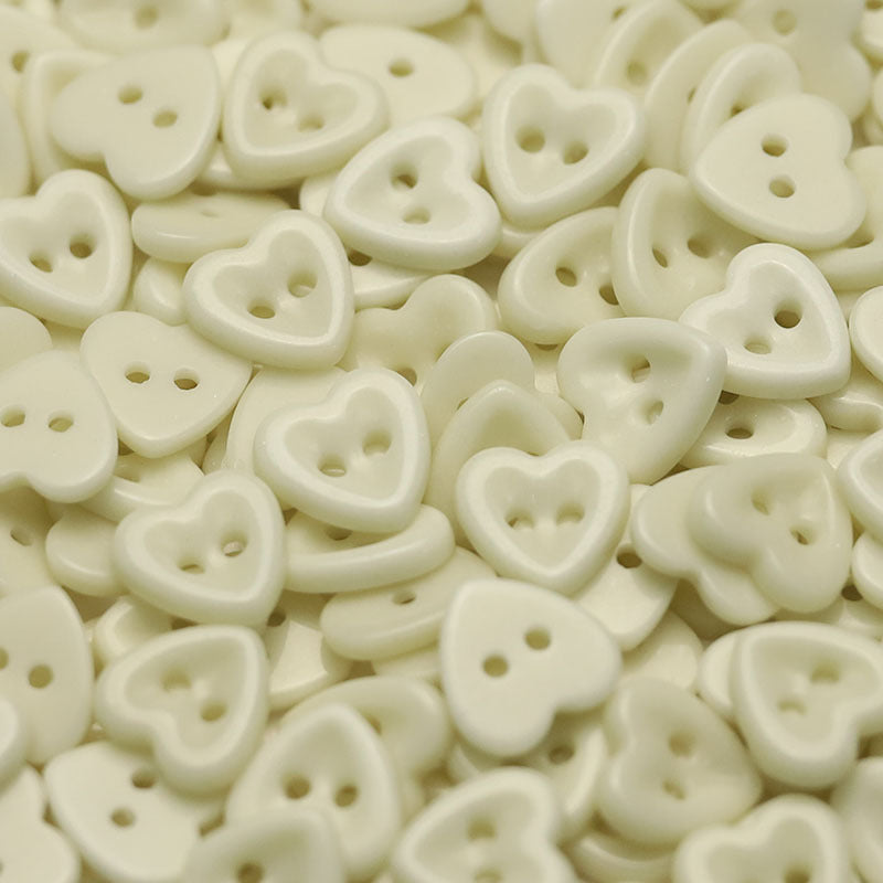 Heart-shaped ceramic buttons, cream/yellow, 2-hole design