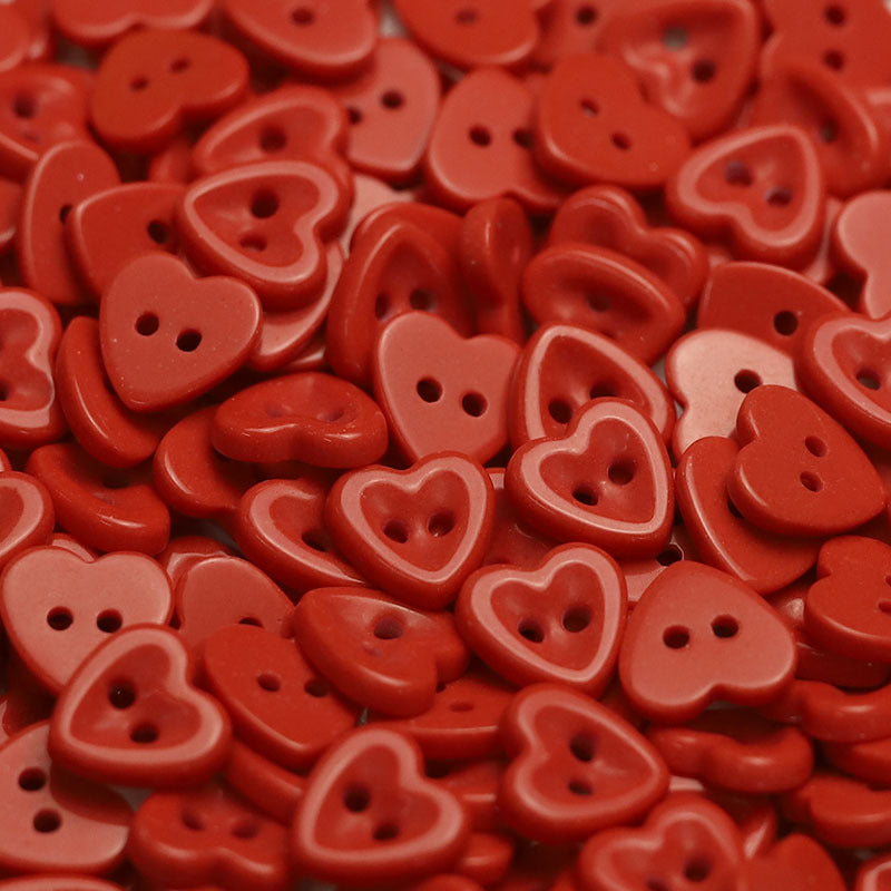 Heart-shaped ceramic buttons, red, 2-hole kids clothing buttons