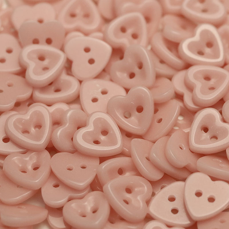 Heart-shaped ceramic buttons, light pink, 2-hole design