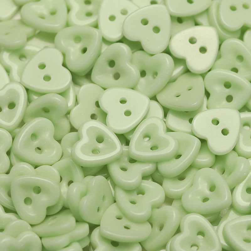 14.5mm heart ceramic 2-hole buttons (light green), 50 pack