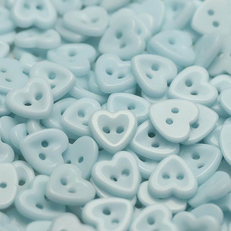 Heart-shaped ceramic buttons, light blue, 2-hole design