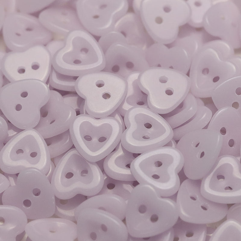 Heart-shaped ceramic buttons, lavender/pale purple, 2-hole design