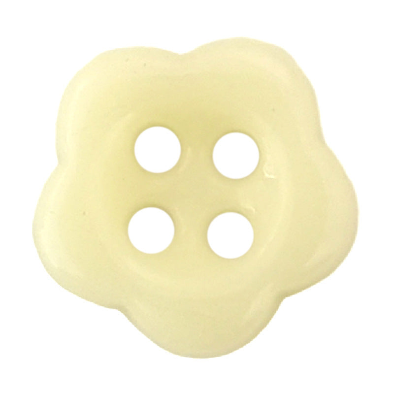 12.5mm flower-shaped ceramic button, cream color, four-hole design