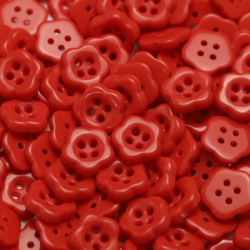 Red flower-shaped ceramic buttons with four holes, kidswear sewing button pack