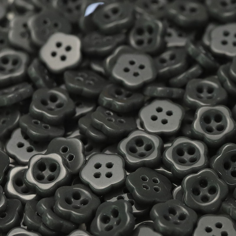 Gray flower-shaped ceramic buttons with four holes, kidswear sewing buttons