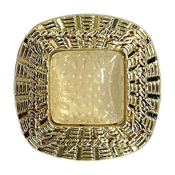 Vintage square gold metal clothing button with ornate border and square center