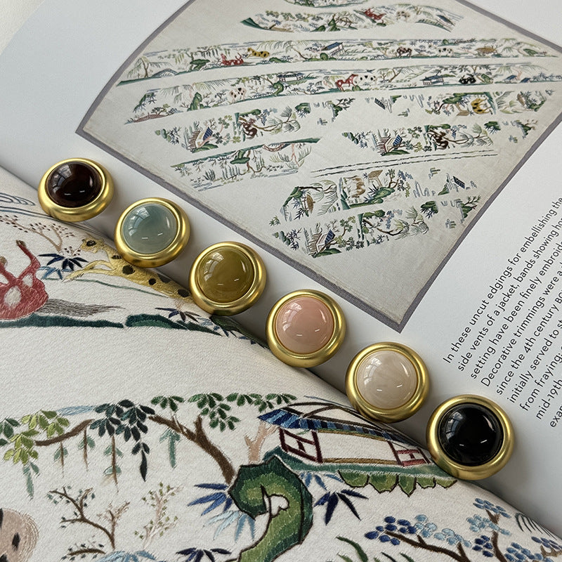 Golden-rim bead clothing buttons, mixed colors including black, cream, pink, green
