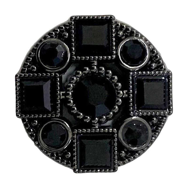 Black diamond metal shank button set, round and square cross design with rhinestone trim