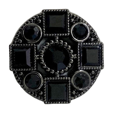 Black diamond metal shank button set, round and square cross design with rhinestone trim