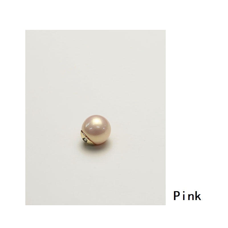 Pink glossy pearl shirt button with gold-tone metal base and loop hole