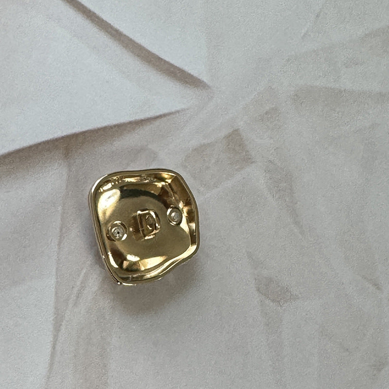 Gold White square metal button back with two mounting holes, textured, 18–25 mm
