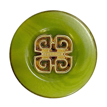 Green Chinese-style metal clothing button with gold filigree pattern, round front
