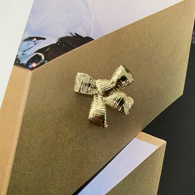 Gold striped bow metal button, three-piece loop shank