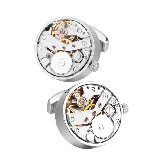 22mm Punk-Style Mechanical Watch Movement Cufflinks Silver