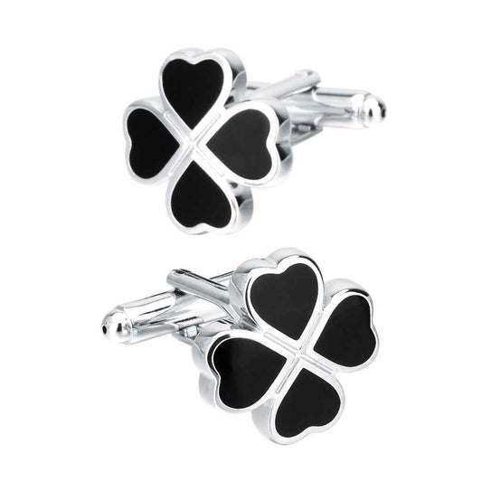 Black Enamel Four-Leaf Clover Cufflinks for Lucky Men