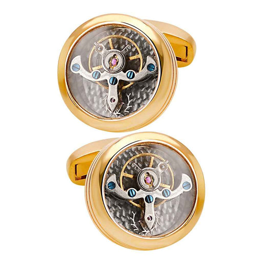 Luxury Tourbillon Watch Movement Cufflinks for Steampunk Men Gold