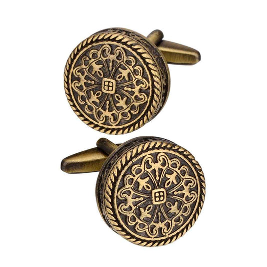Antique Bronze Round Cufflinks – Vintage Engraved