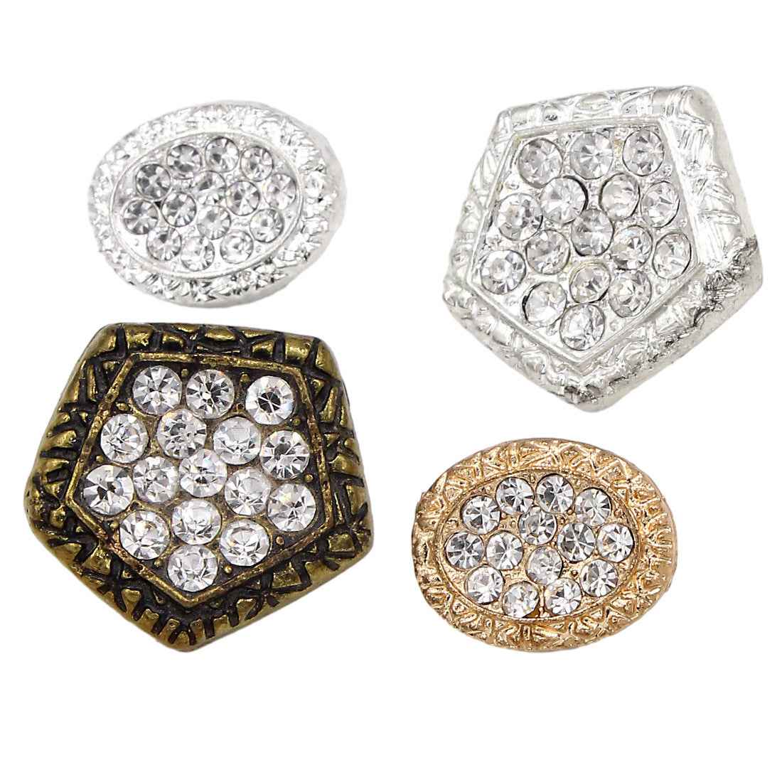 Rhinestone shank buttons, pentagon and oval mix in silver and gold tones