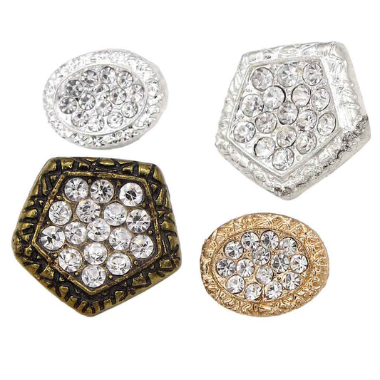 Rhinestone shank buttons, pentagon and oval mix in silver and gold tones