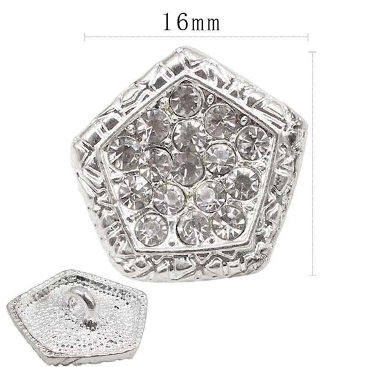Pentagon silver rhinestone shank button, 16mm metal setting