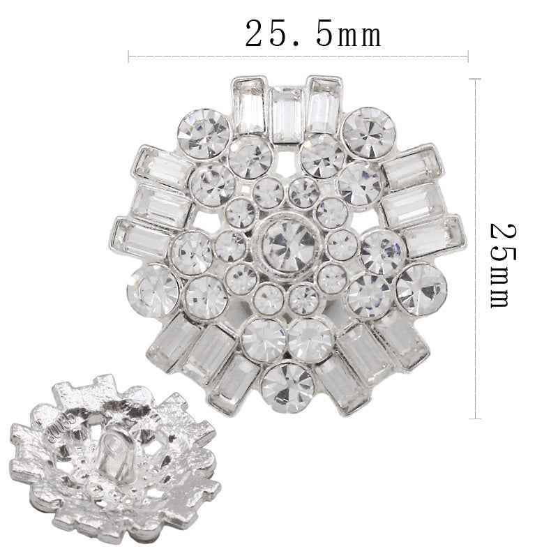 Silver-tone five-point star rhinestone shank button, 25.5mm, crystal round gems