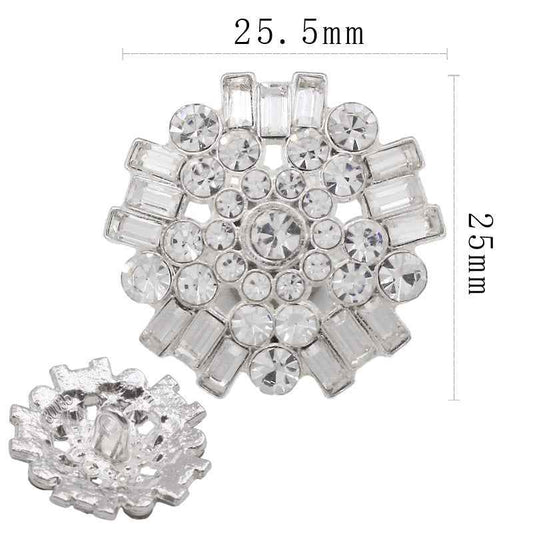 Silver-tone five-point star rhinestone shank button, 25.5mm, crystal round gems