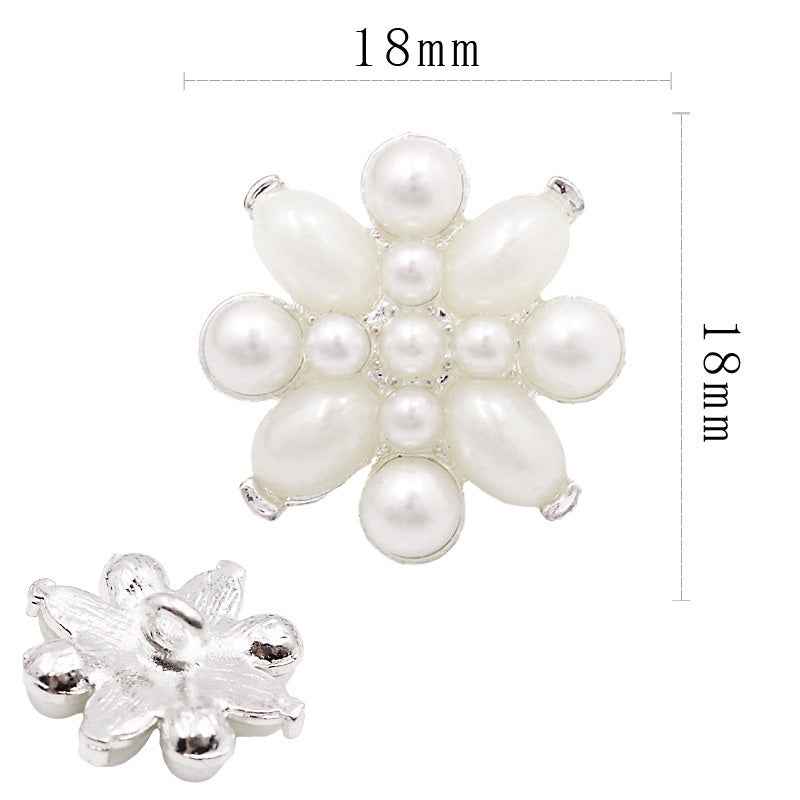 Pearl rhinestone shank button, faux pearl floral cluster with small crystal ring, 18mm