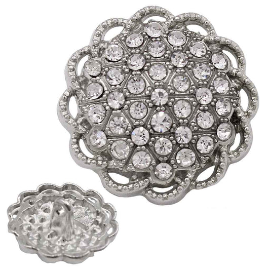 15/20/23mm Gold Silver Round Floral Rhinestone Shank Buttons 20pcs Silver