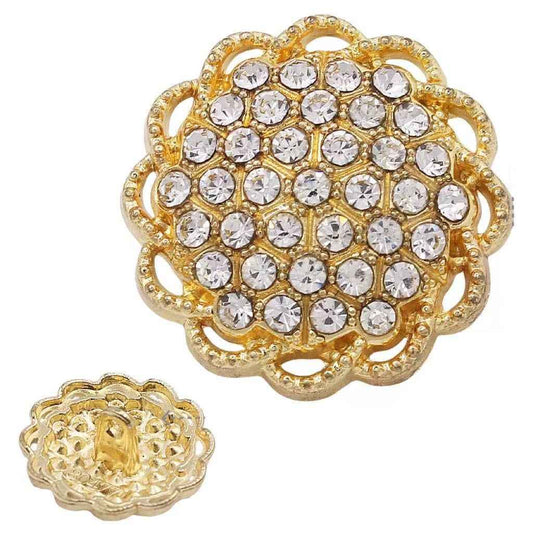 15/20/23mm Gold Silver Round Floral Rhinestone Shank Buttons 20pcs Gold