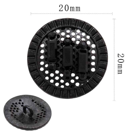 20mm gunmetal round metal shank button, diamond-cut, 20 pcs