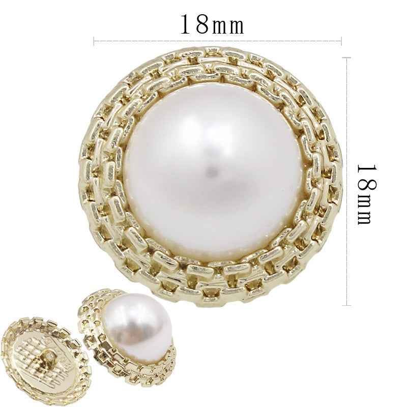 18mm gold round pearl shank button with decorative metal rim (set of 20 pcs)