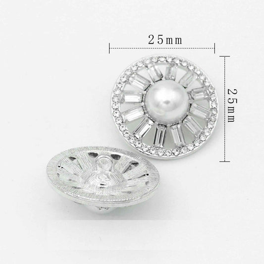 Runder Kristallknopf mit Perlenimitat, glasklaren Strassrand, Größe 25 mm