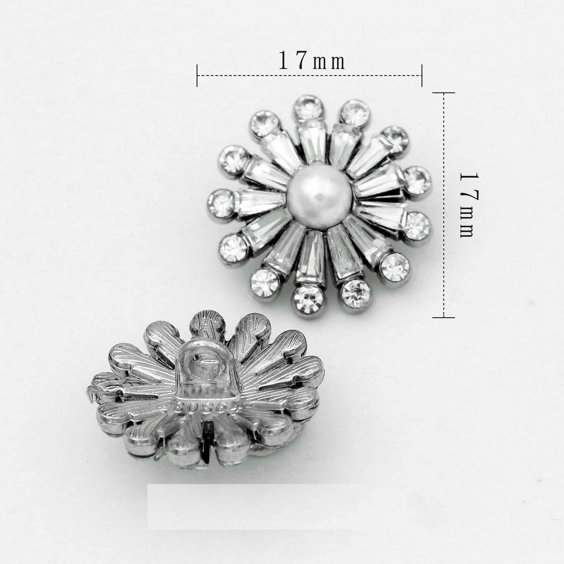 Runder Kristallknopf mit Perlenimitat und Strassstrahlen, Größe 17 mm