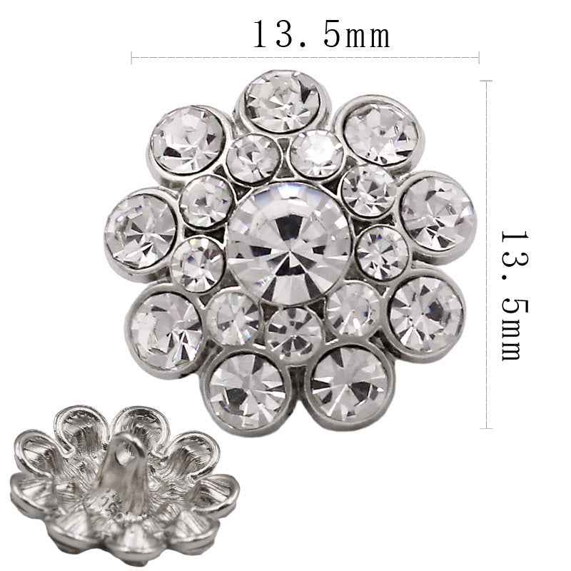 13,5 mm runder Strass-Metallkammknopf, offene Blüten-Cluster (Style 3), silberfarben