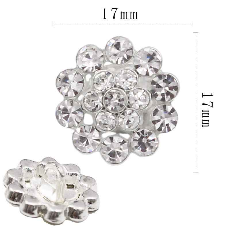 17 mm runder Strass-Metallkammknopf, offene Blüten-Cluster (Style 5), silberfarben