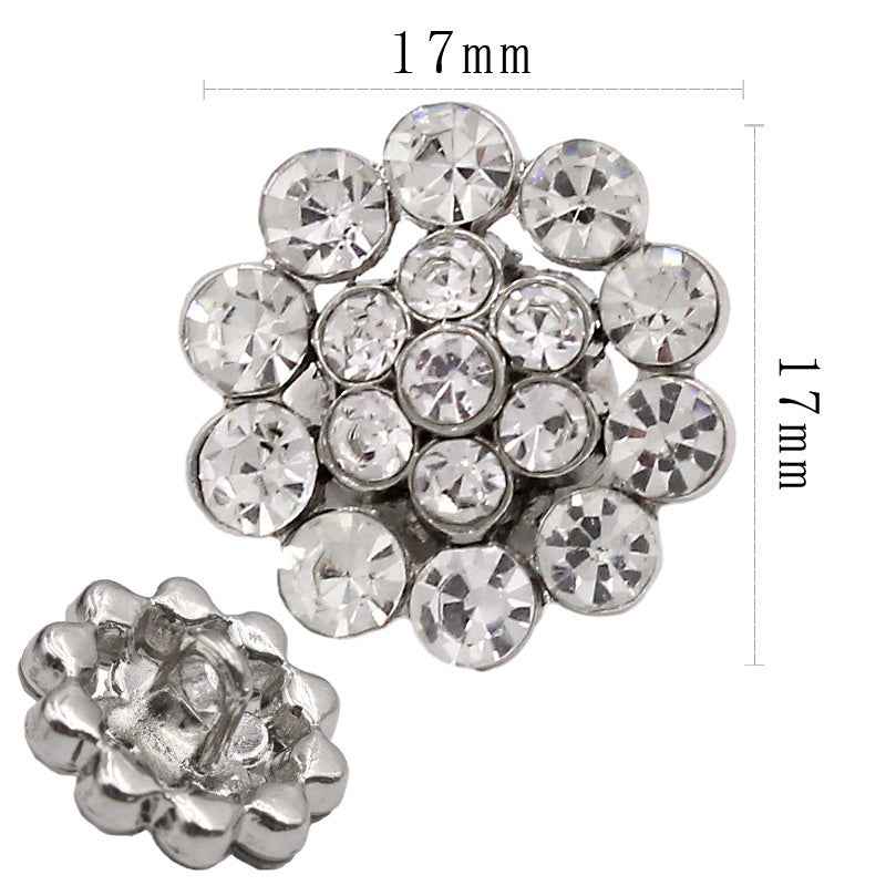 17 mm runder Strass-Metallkammknopf, offene Blüten-Cluster (Style 1), silberfarben